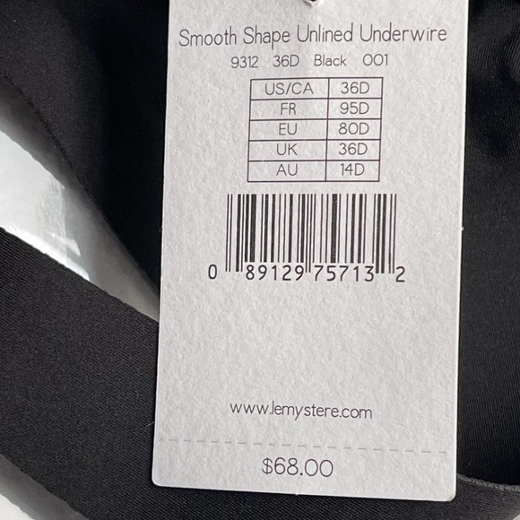 Le Mystere Smooth Shape Unlined Underwire Bra Black Women's Size 36D NWT - Picture 9 of 10